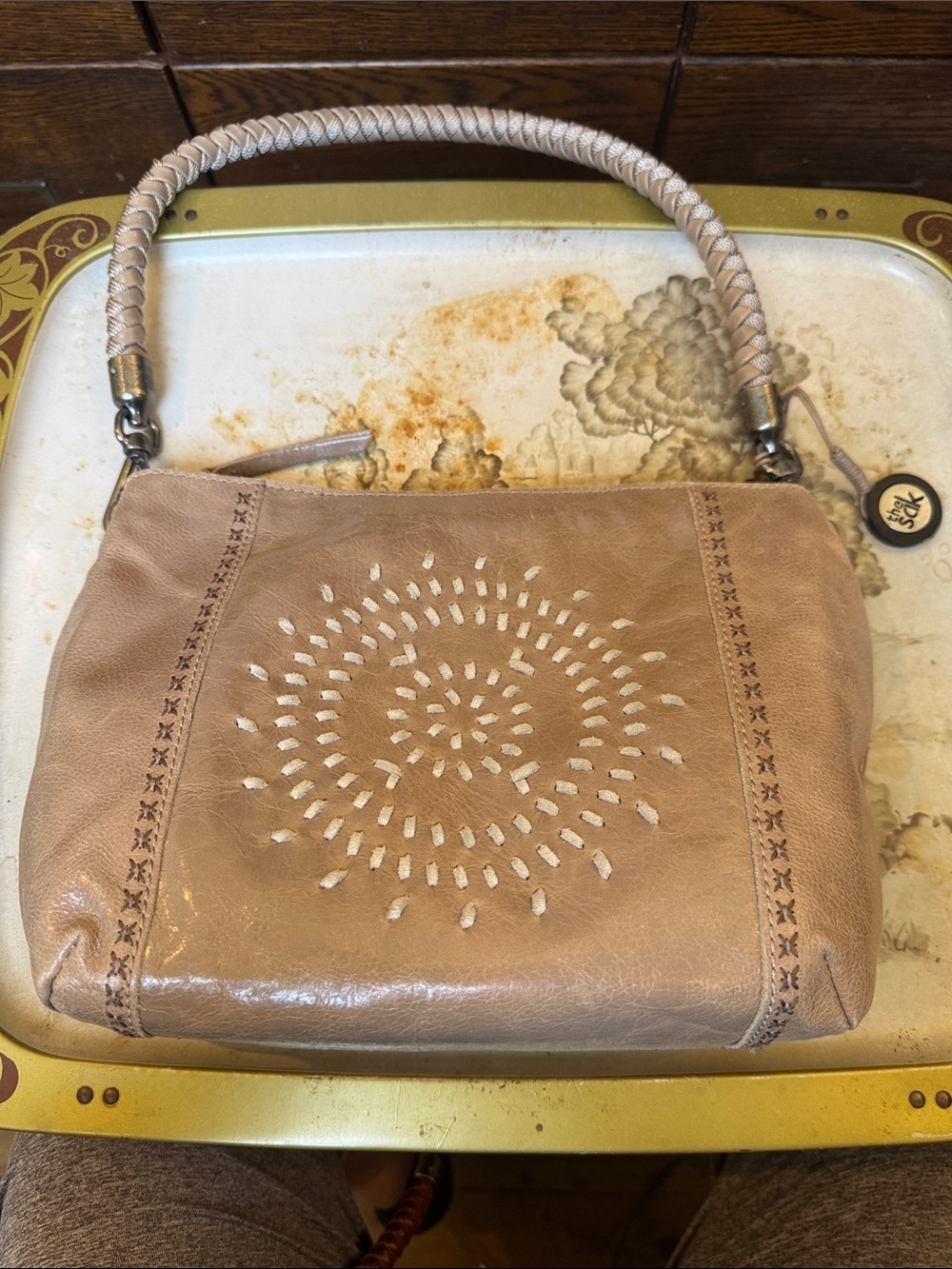 The Sak Taupe Leather Shoulder Bag with Braided Handle